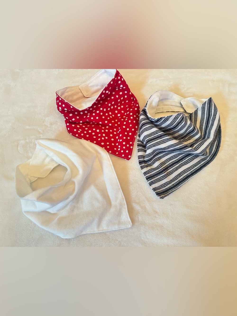 Baby Bandana Bibs Set - Red Polka Dot, White, and Navy Stripe